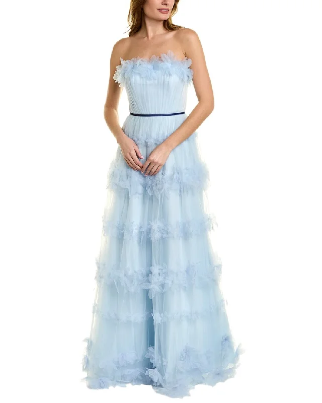 Best prom dresses for first-timers-Marchesa Notte 3D Floral Stripe Tulle Ballgown