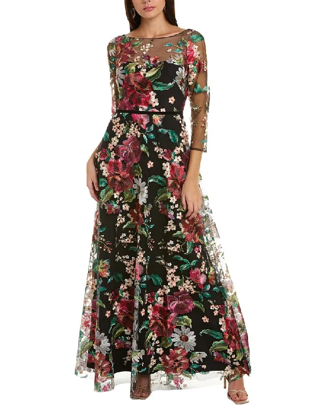 How to wear a crop top prom dress-Marchesa Notte Floral Gown