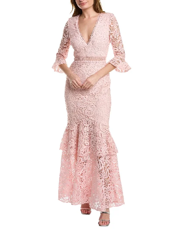 Prom dresses with long sleeves for an elegant look-ML Monique Lhuillier Lace Gown