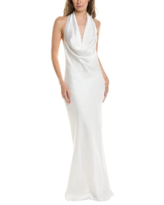Satin prom dresses for a luxurious feel-Norma Kamali Halter Drape Bias Gown