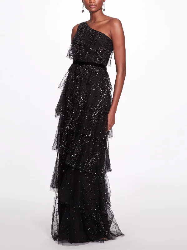 Prom dress ideas for a winter ball-One-Shoulder Tiered Gown