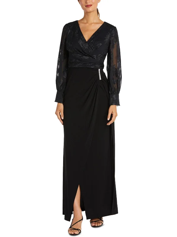 How to ensure the perfect fit for your prom dress-Petites Womens Faux-Wrap Maxi Evening Dress