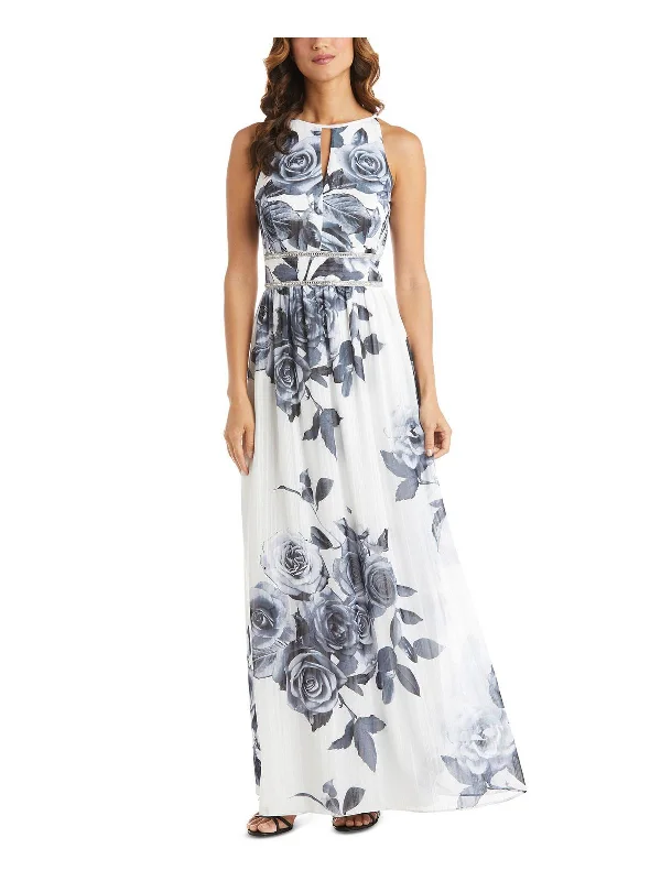 Purple prom dresses for a royal vibe-Petites Womens Floral Maxi Evening Dress