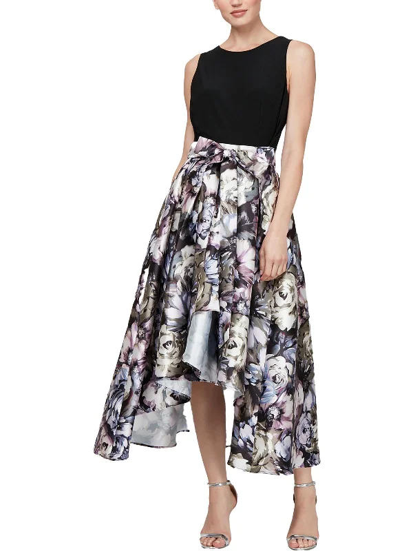 How to accessorize your prom dress with scarves-Petites Womens Floral Print Midi Evening Dress