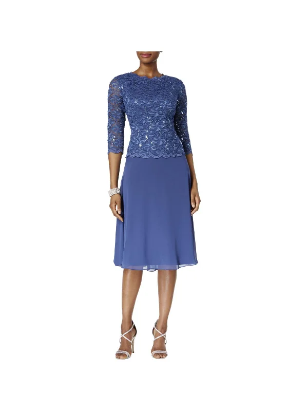 Prom dresses with statement sleeves for extra flair-Petites Womens Lace Sequined Cocktail Dress Prom dresses with statement sleeves for extra flair-Petites Womens Lace Sequined Cocktail Dress