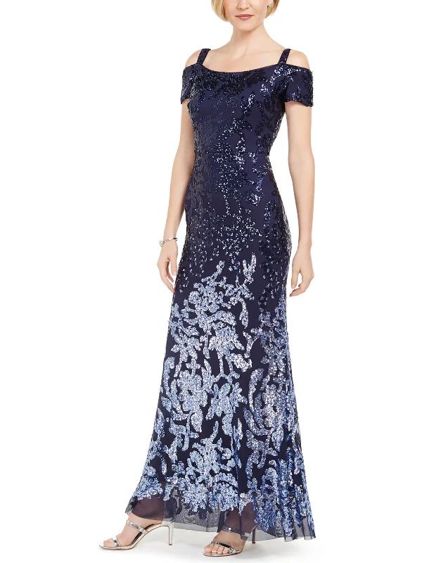 How to style your hair with a formal prom dress-Petites Womens Sequined Maxi Evening Dress