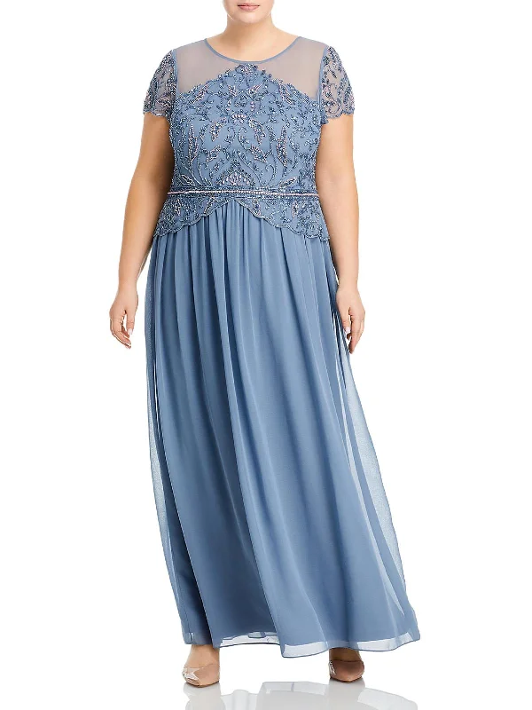 Best fabrics for prom dresses that don’t wrinkle-Plus Womens Beaded Maxi Evening Dress