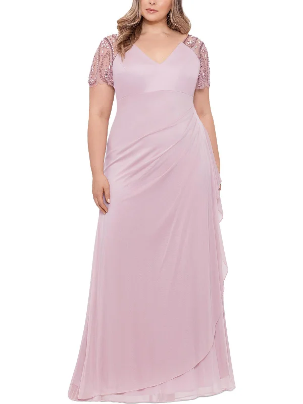 Satin prom dresses for a luxurious feel-Plus Womens Chiffon Embellished Evening Dress Satin prom dresses for a luxurious feel-Plus Womens Chiffon Embellished Evening Dress