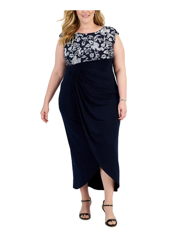 Vintage-inspired prom dresses for a retro style-Plus Womens Faux Wrap Long Evening Dress Vintage-inspired prom dresses for a retro style-Plus Womens Faux Wrap Long Evening Dress