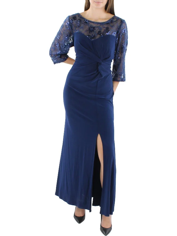 Off-the-shoulder prom dresses for a sophisticated vibe-Plus Womens Front Knot Maxi Evening Dress Off-the-shoulder prom dresses for a sophisticated vibe-Plus Womens Front Knot Maxi Evening Dress