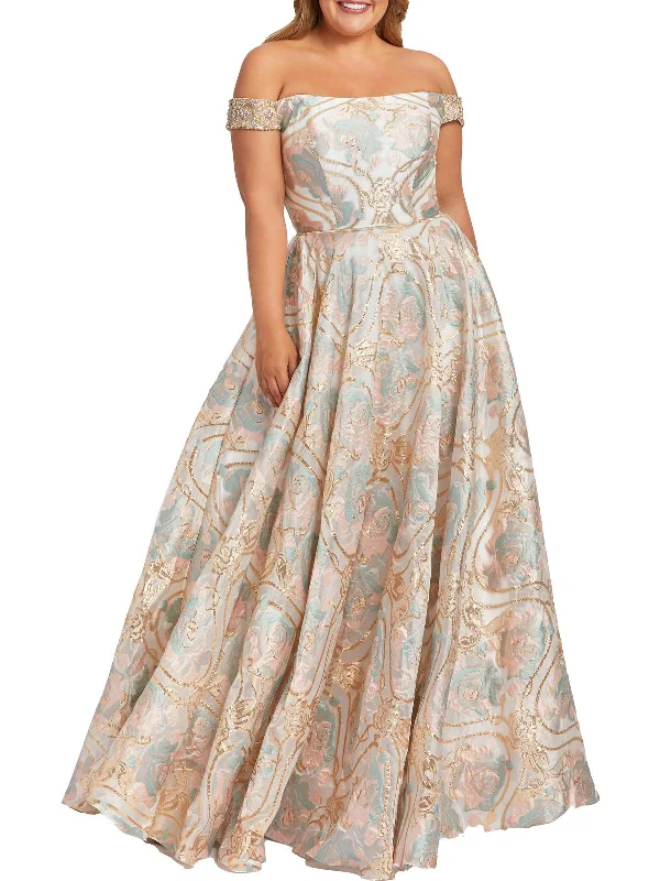 What to look for when buying a prom dress-Plus Womens Metallic Maxi Evening Dress