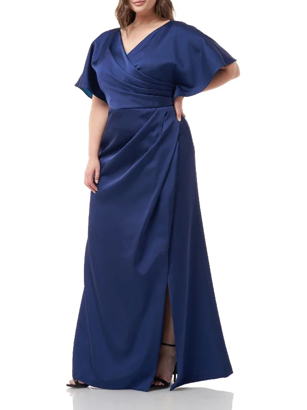 Prom dresses with delicate details for a sophisticated look-Plus Womens Satin Pleated Evening Dress Prom dresses with delicate details for a sophisticated look-Plus Womens Satin Pleated Evening Dress