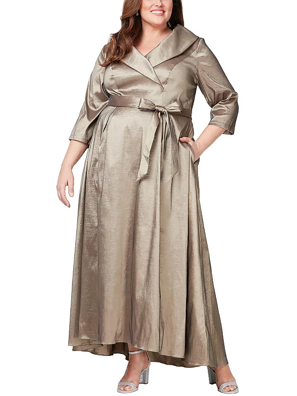 What kind of prom dress suits short girls-Plus Womens Tie Belt Maxi Evening Dress
