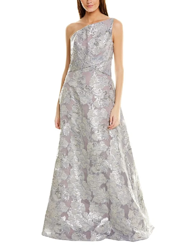 A-line prom dresses for all body types-Rene Ruiz Brocade Gown