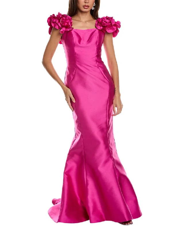 Metallic prom dresses for a futuristic look-Rene Ruiz High-Low Gown