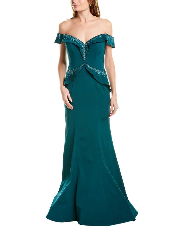 Classic red prom dresses for a bold look-Rene Ruiz Off-The-Shoulder Gown