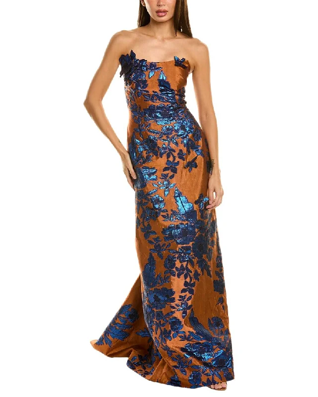 Ball gown prom dresses for a princess look-Rene Ruiz Strapless Applique Brocade Gown Ball gown prom dresses for a princess look-Rene Ruiz Strapless Applique Brocade Gown