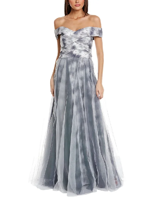 How to wear a shawl with your prom dress-Rene Ruiz Tulle Off-The-Shoulder Gown