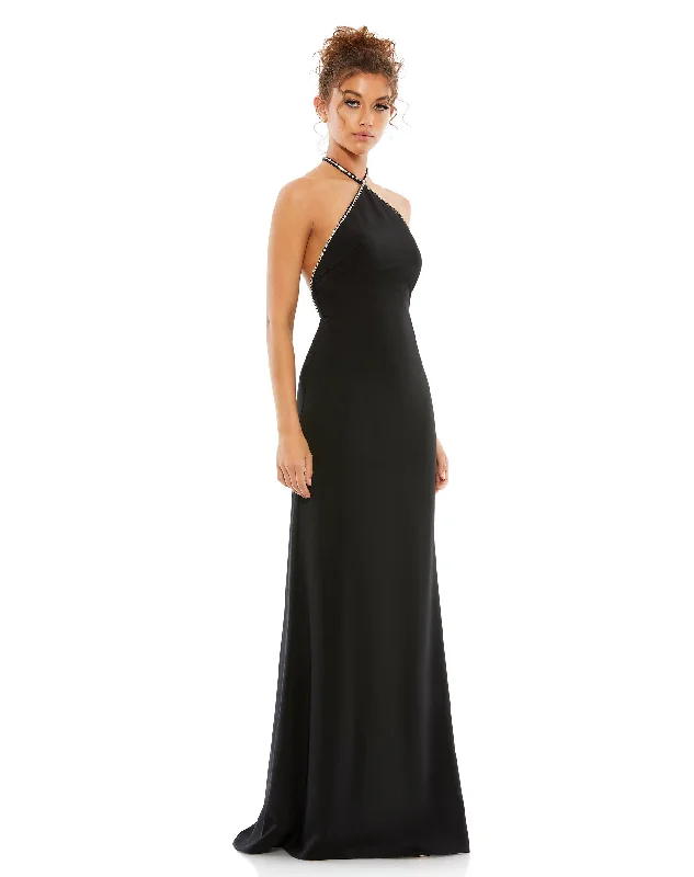 What prom dress colors are in style this year-Rhinestone Halter Column Gown