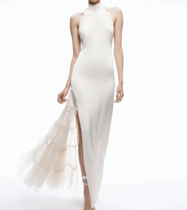 Off-shoulder prom dresses for a formal event-Ryn Slit Tulle Gown In Champagne