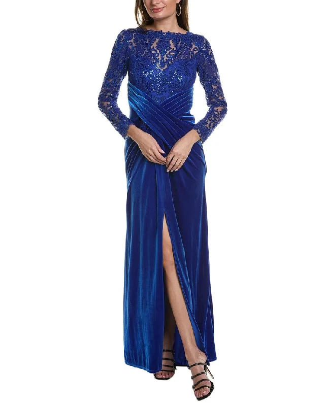 How to wear a matching jacket with your prom dress-Tadashi Shoji Velvet Gown