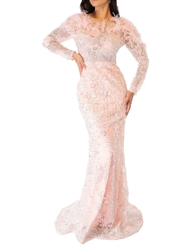 How to keep your prom dress wrinkle-free-TERANI Silver Fishtail Embellished Gown