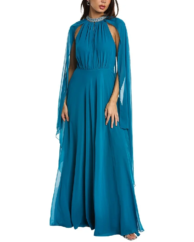 Where to buy budget-friendly prom dresses-Teri Jon by Rickie Freeman Chiffon Cape Gown