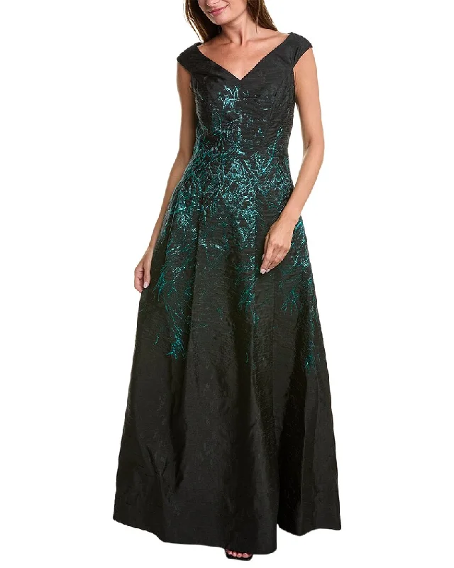 Lace-up prom dresses for an edgy look-Teri Jon by Rickie Freeman Jacquard Gown