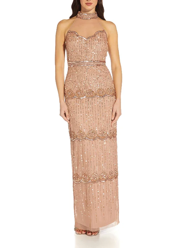 How to style a vintage prom dress-Womens Beaded Column Evening Dress