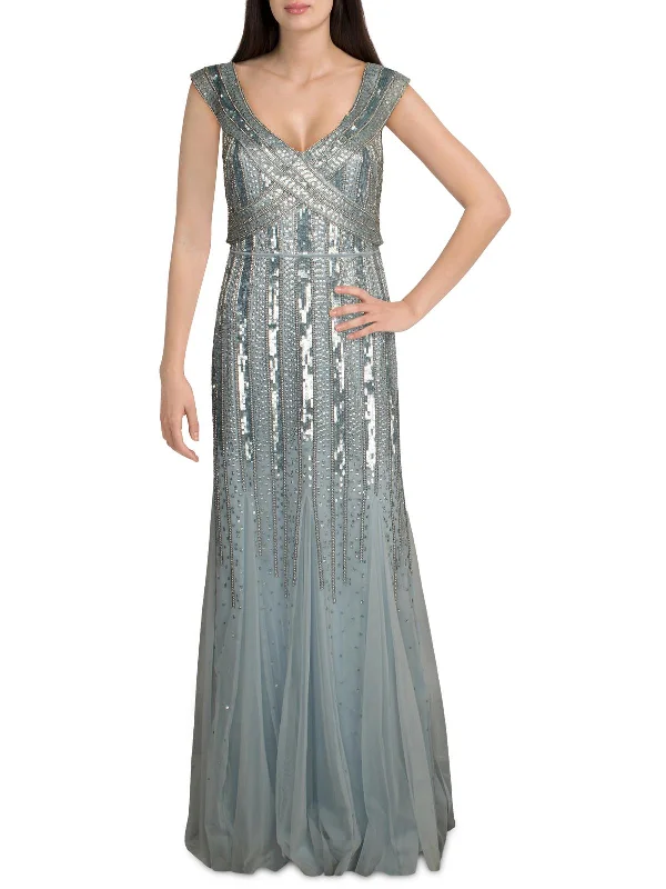Elegant prom dresses with minimal embellishments-Womens Beaded Long Evening Dress