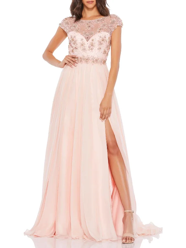 Finding prom dresses that flatter a pear-shaped body-Womens Beaded Maxi Evening Dress