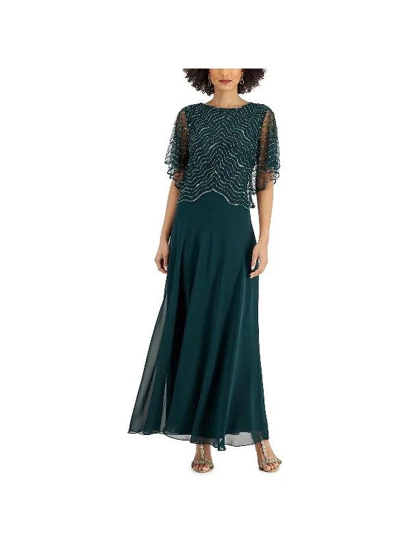 Prom dresses for tall women with curves-Womens Beaded Sequined Evening Dress