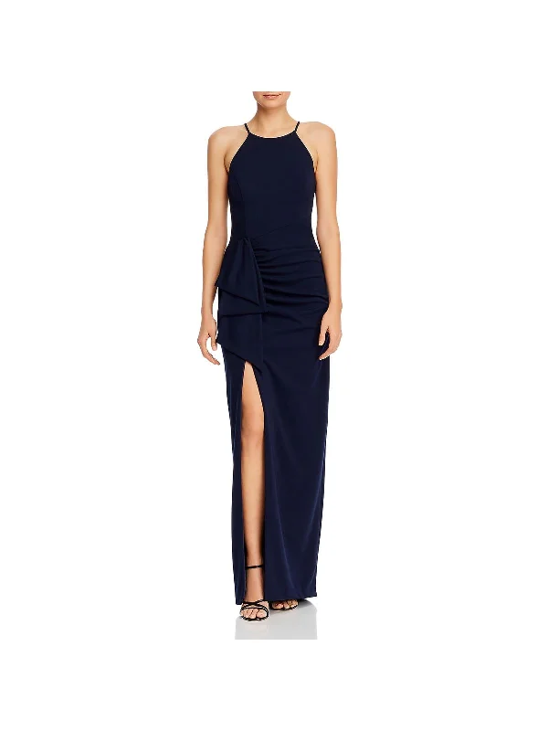 Affordable custom-made prom dresses-Womens Cascade Ruffle Halter Formal Dress
