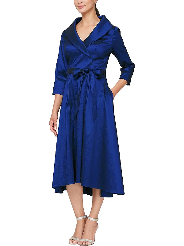Best shoes to wear with a prom dress-Womens Collared Midi Evening Dress