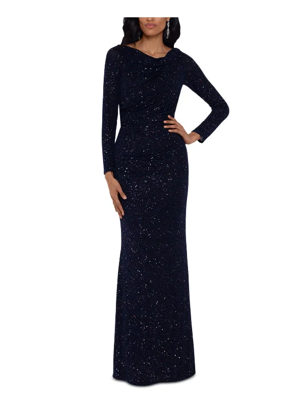 Top prom dress designers for 2025-Womens Cowl Neck Metallic Formal Dress