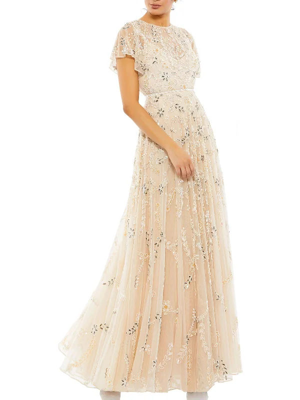 Best prom dresses for different body types-Womens Embellished Beaded Evening Dress