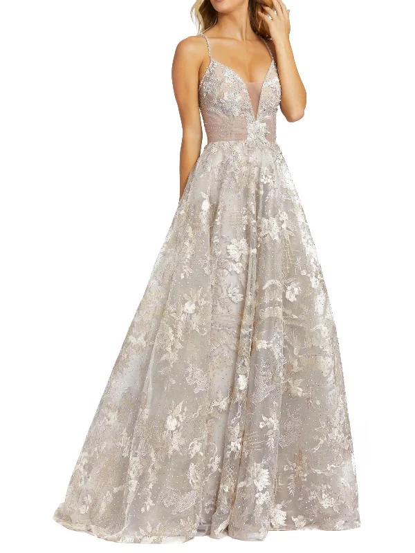 Off-the-shoulder prom dresses for a sophisticated vibe-Womens Embroidered Long Evening Dress