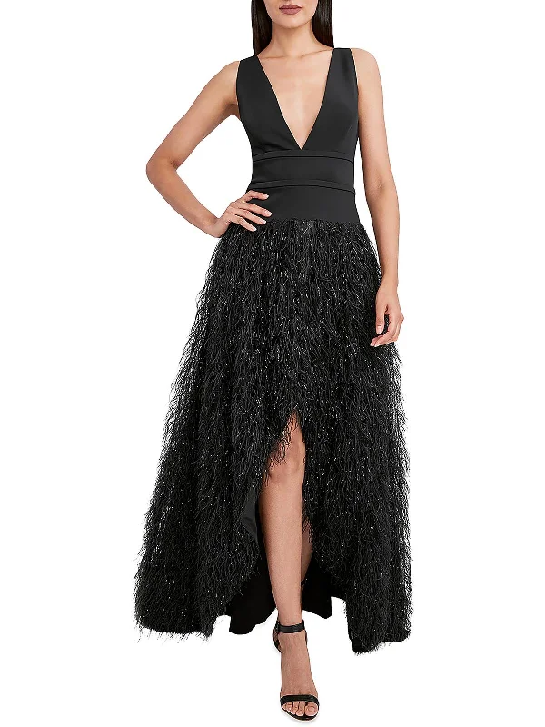 How to choose a prom dress for a winter formal-Womens Feathers Hi-Low Evening Dress How to choose a prom dress for a winter formal-Womens Feathers Hi-Low Evening Dress