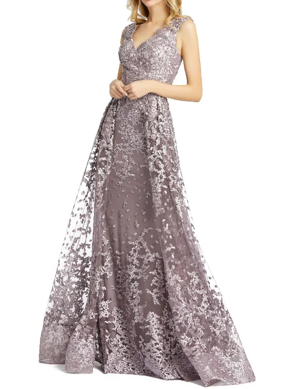 Black prom dresses for a chic appearance-Womens Floral Lace Evening Dress