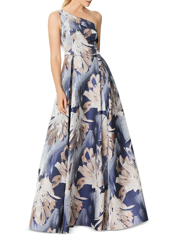 Short prom dresses for a fun look-Womens Floral One Shoulder Evening Dress
