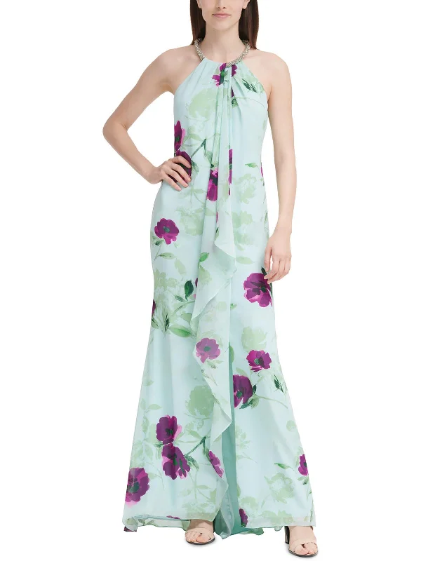 Where to find prom dresses for different body types-Womens Floral Print Halter Evening Dress