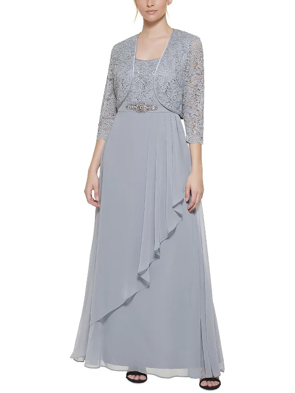 Lace-up prom dresses for an edgy look-Womens Lace Embellished Evening Dress