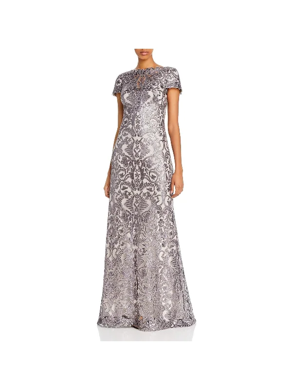 Silver prom dresses for a sleek appearance-Womens Lace Sequined Evening Dress