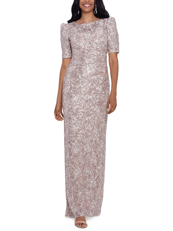 Trendy prom dresses for 2025 fashion-Womens Lace Sequined Evening Dress