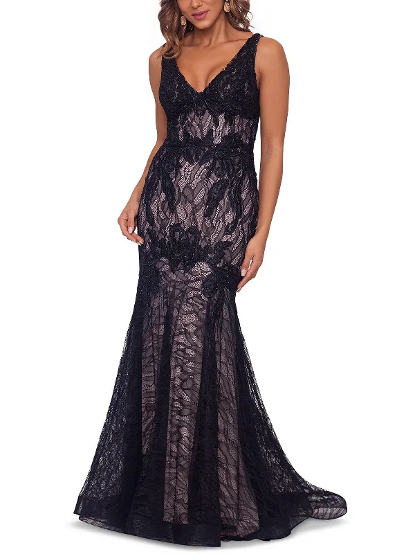 Best prom dresses for large busts-Womens Lace Sleeveless Evening Dress