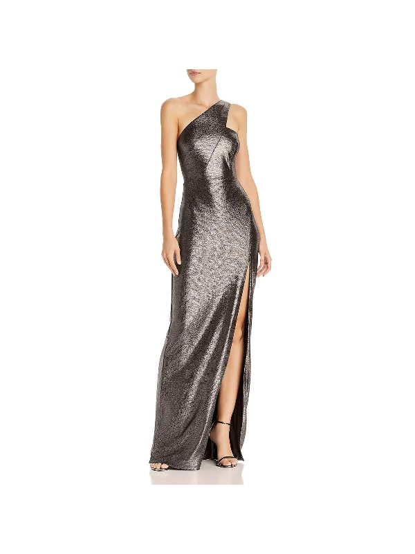 Satin vs. chiffon prom dresses-Womens Metallic Cut-Out Formal Dress