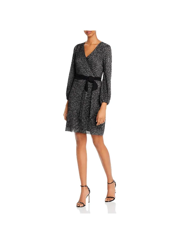 Where to rent prom dresses for a one-time use-Womens Metallic Faux Wrap Cocktail Dress