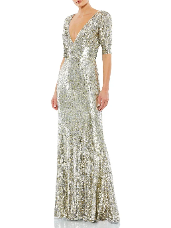 Where to buy budget-friendly prom dresses-Womens Metallic Sequin Evening Dress