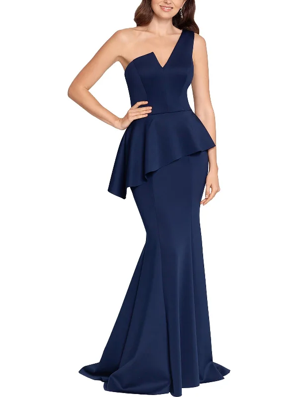 Black prom dresses for a chic appearance-Womens Peplum One Shoulder Evening Dress
