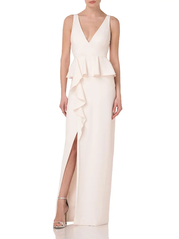 How to layer a cardigan over a prom dress-Womens Peplum Ruffle Evening Dress